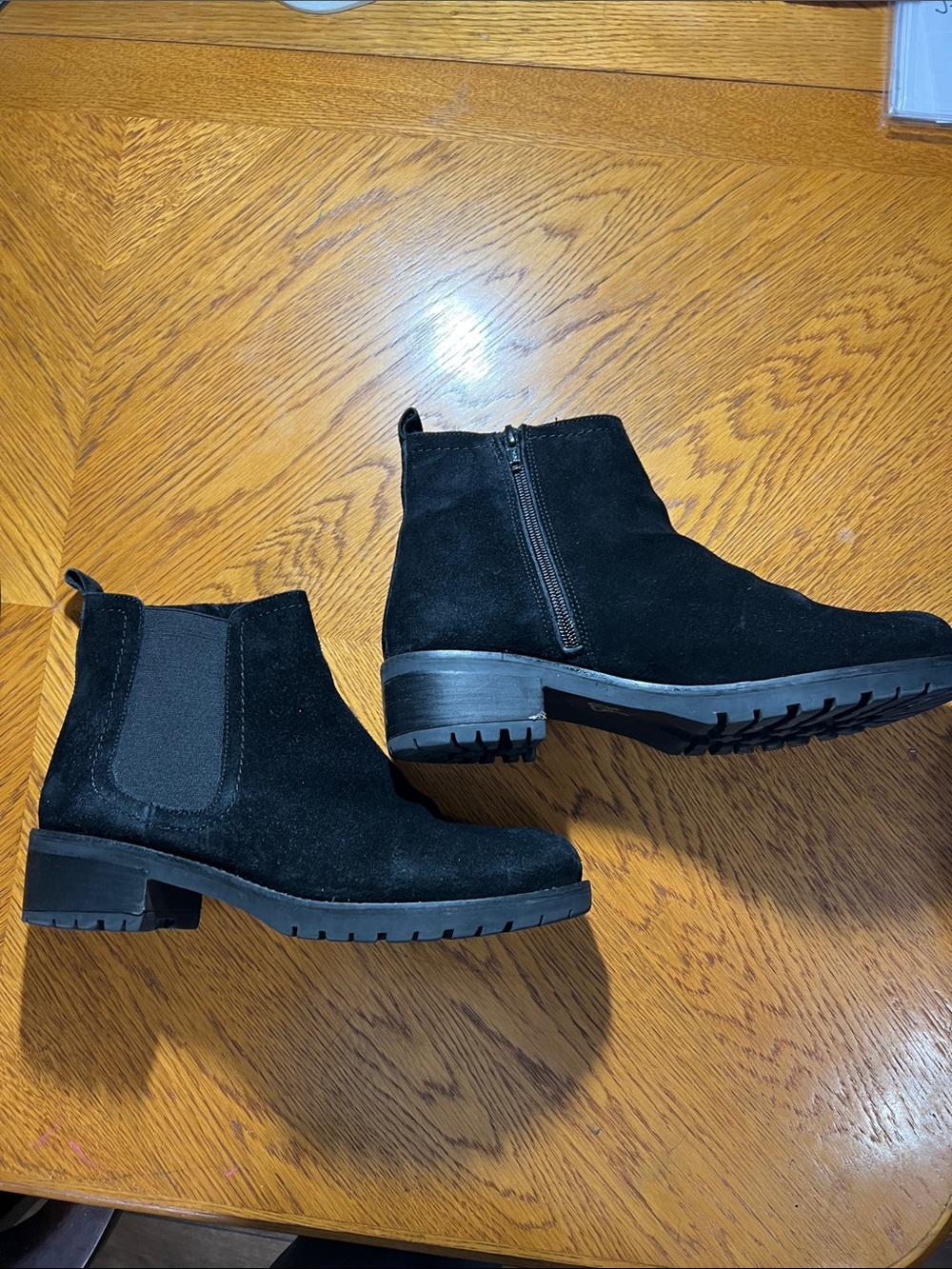Women's Black Suede Chelsea Booties with Lug Sole